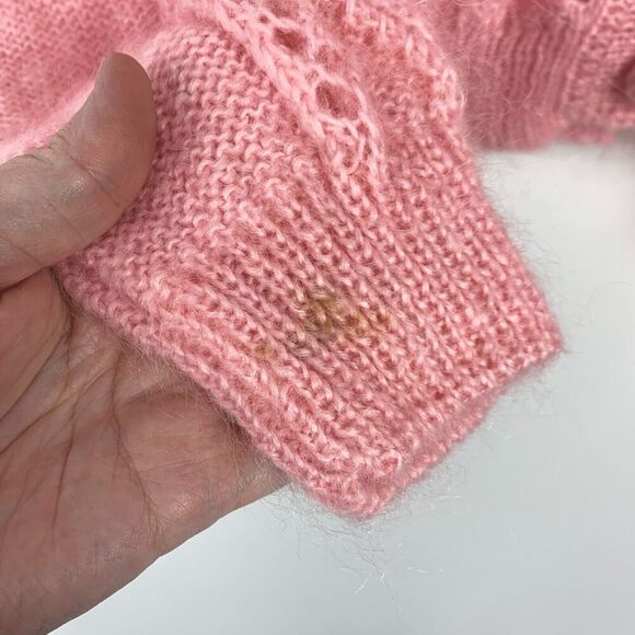 Vintage Gerard Works Pink Open Weave Short Knit Mohair Blend Cardigan Small - Picture 6 of 9